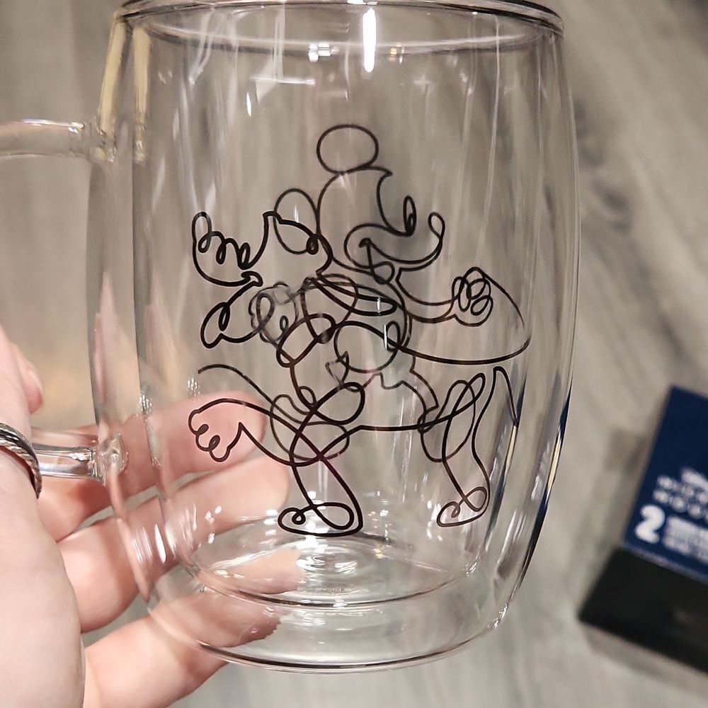 NIB Disney Double Wall Clear Mickey & Pluto Glass Mugs - Picture 2 of 4